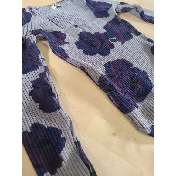 Free People Floral Knit Square Neckline Fairy Whimsygoth Bodysuit - Picture 1 of 9